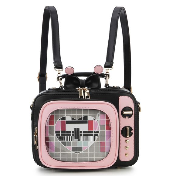 Retro Tv Shaped Ita Bag Backpack Small Pin Display Bag With Inserts Cute :< - Picture 1 of 9